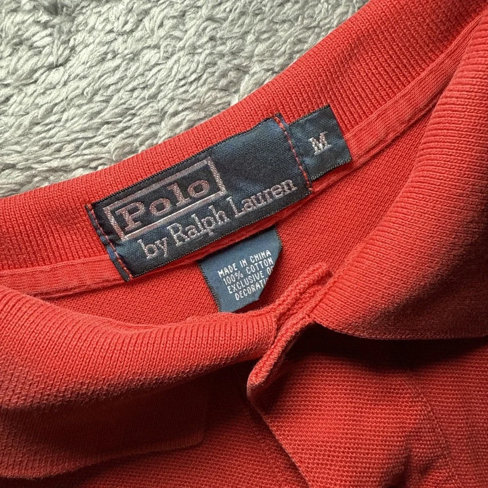 VTG 90s Polo Ralph Lauren Men's Medium Red Short Sleeve Polo Shirt Navy Pony
